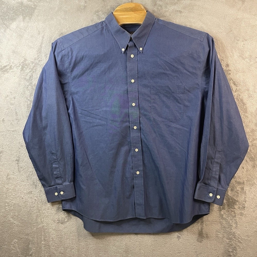 Eddie Bauer Men's XL Blue Button Down Cotton Dress Shirt Preppy College